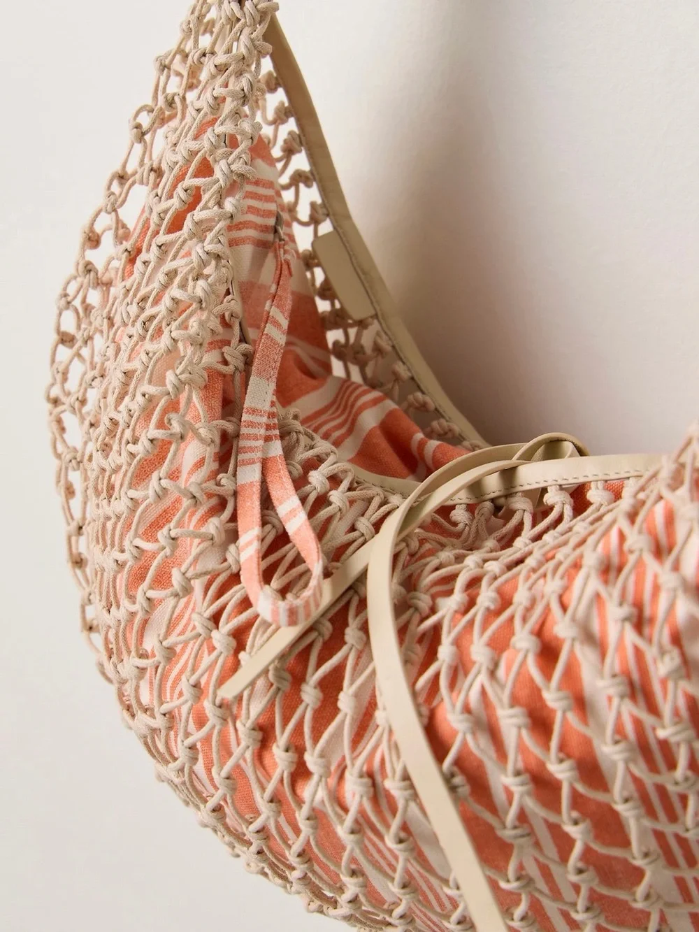 NWT new free people silver springs sling bag cream peach netting netted stripe